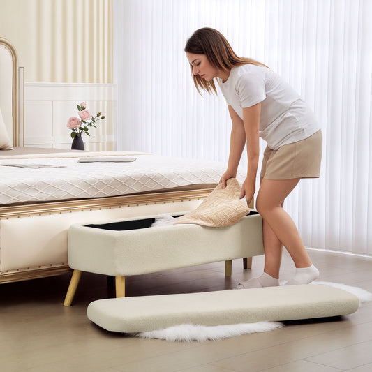Banc de rangement en bouclette rembourré 120 cm