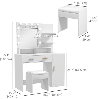 Coiffeuse avec miroir LED et tabouret