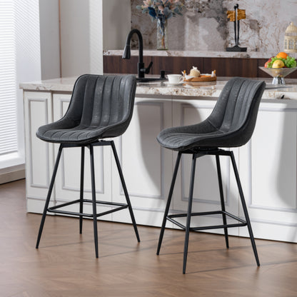 Ensemble 2 tabourets comptoir cuir PU — noir