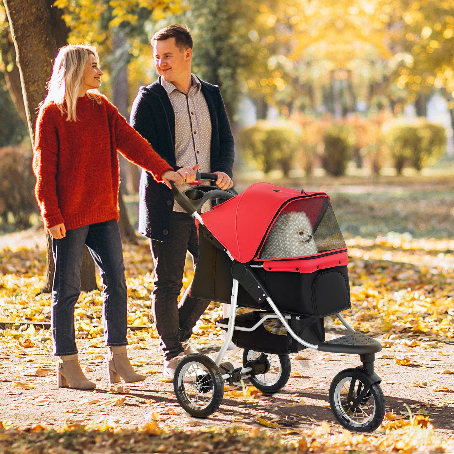 Poussette pour chiens 3 roues pliable avec auvent ajustable