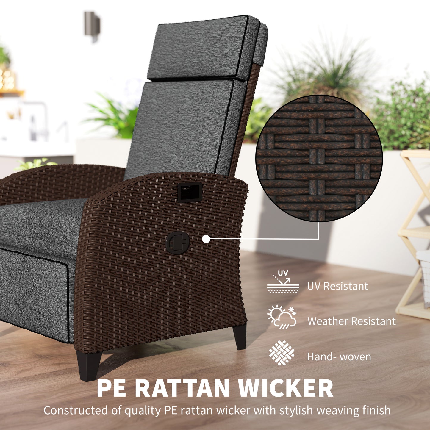 Chaise longue inclinable rotin avec dossier ajustable