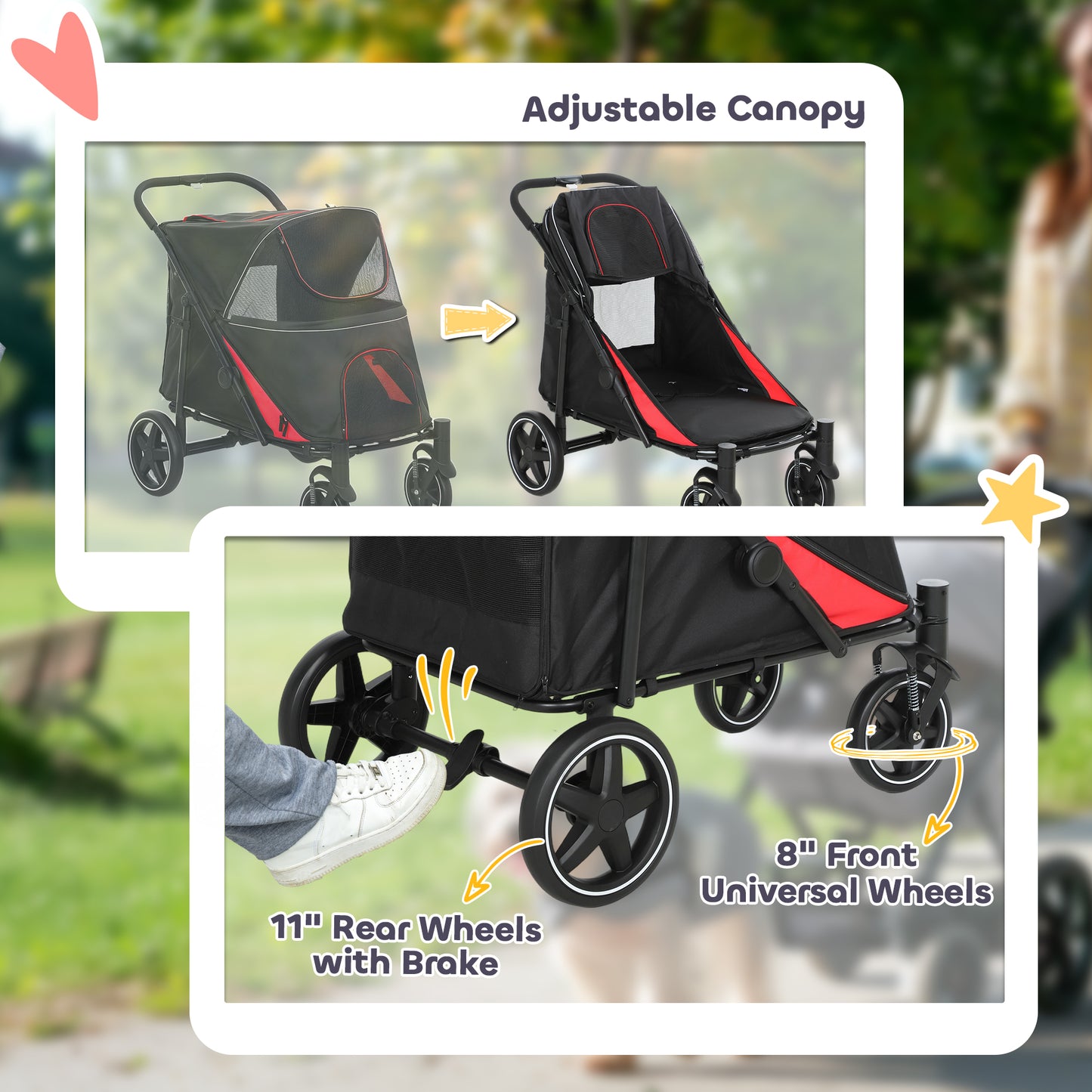 Poussette pliable pour animaux roues universelles amortisseurs