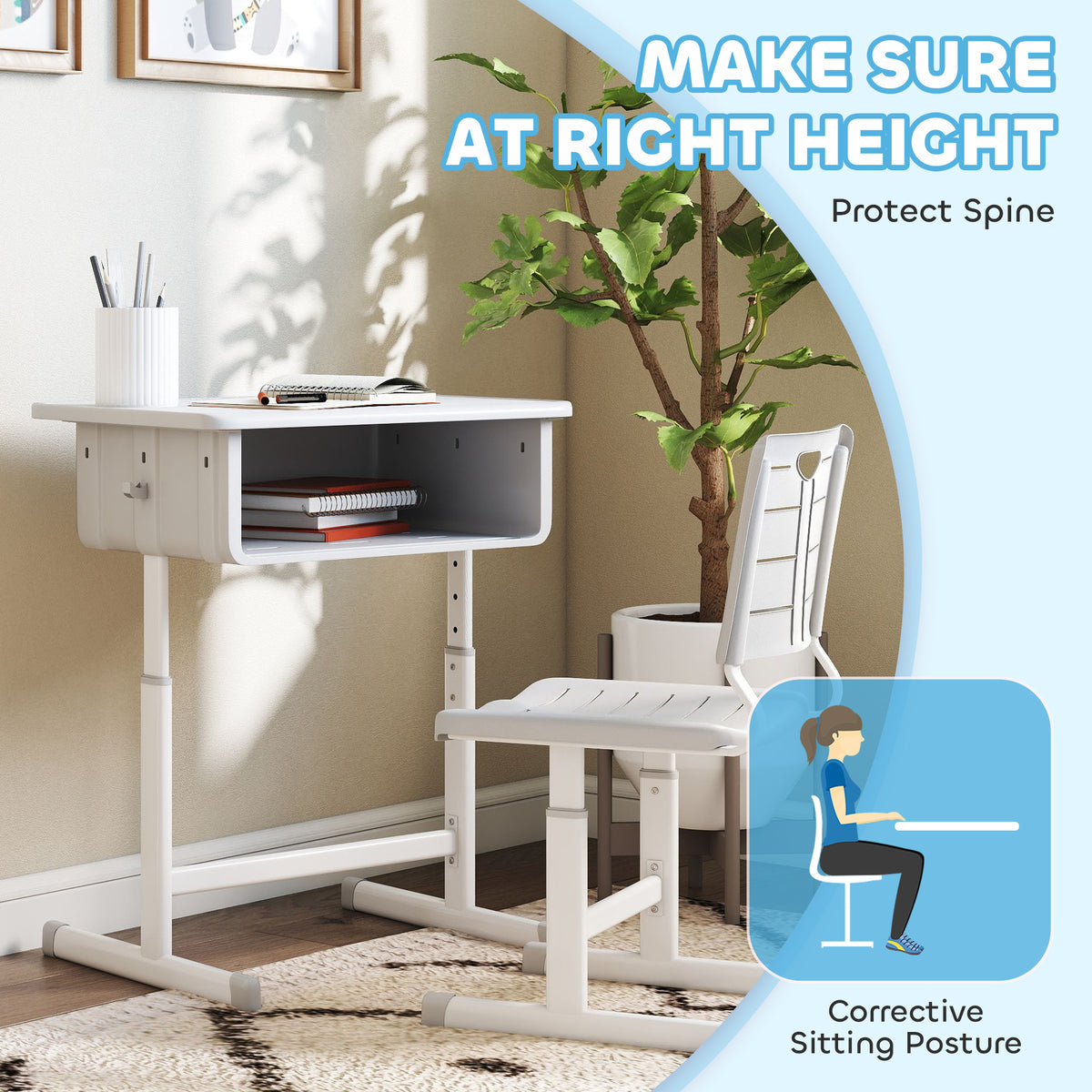 Bureau et chaise enfant ajustables — gris