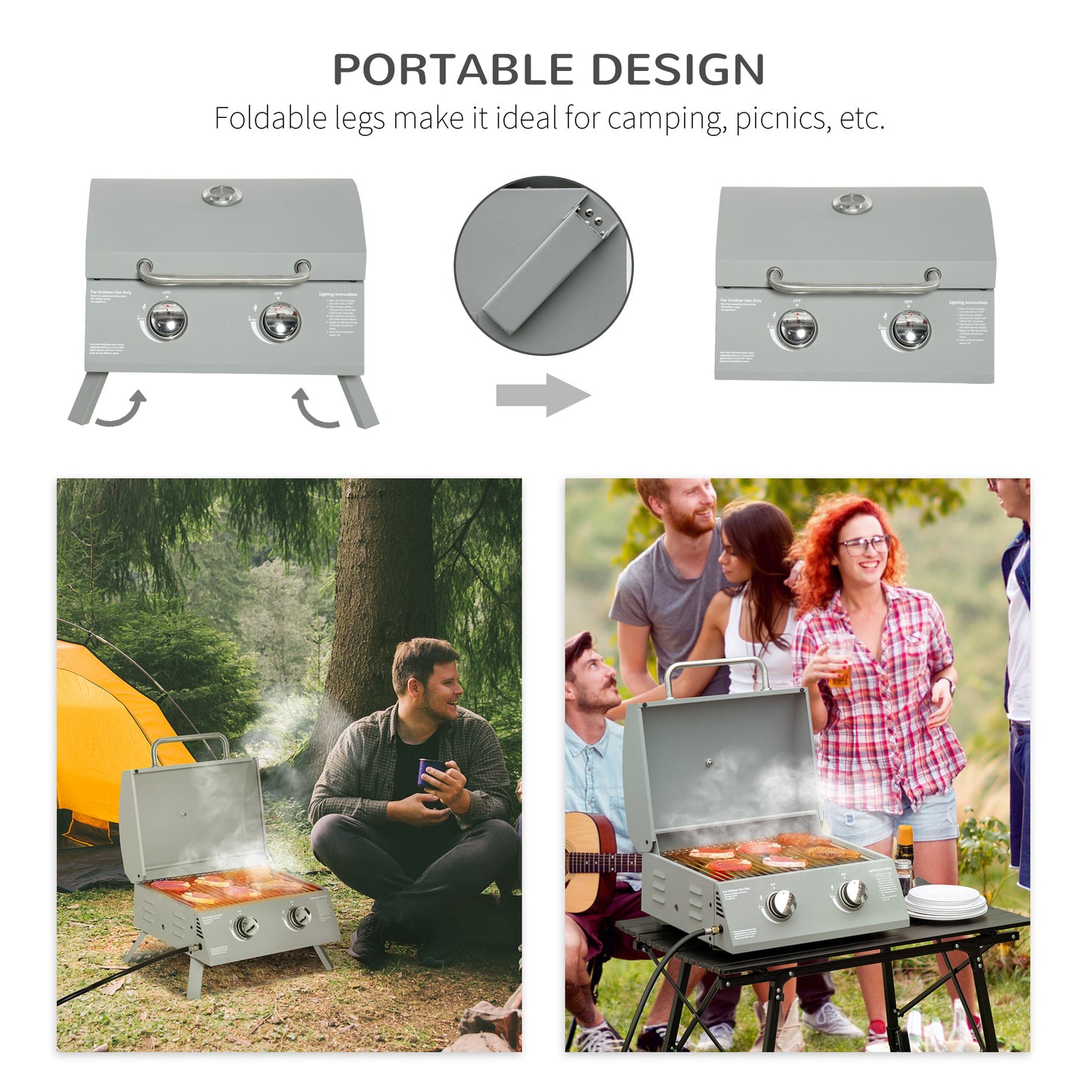 BBQ au propane portable 2 brûleurs pattes pliantes