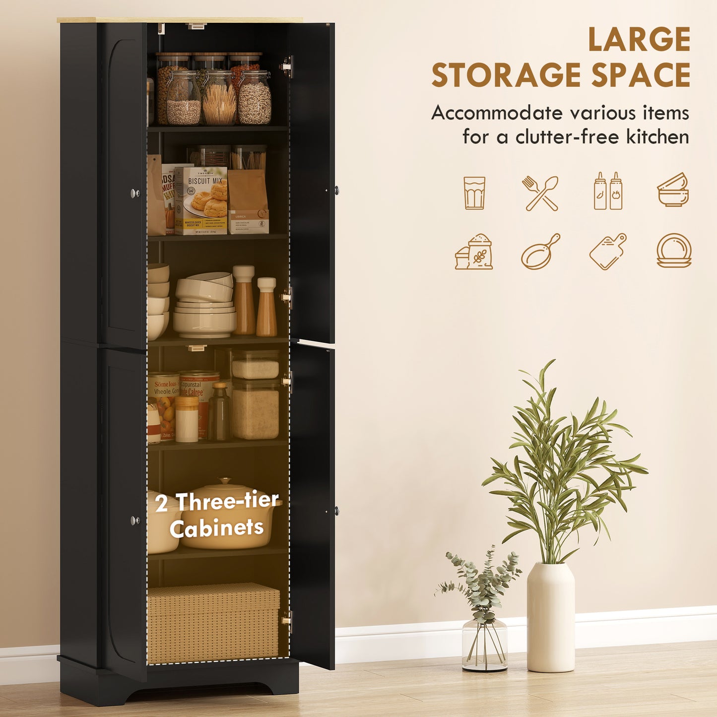 Armoire-garde-manger haute 4 portes avec tablettes ajustables