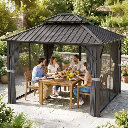 Gazebo Hardtop Outsunny 10' x 12' Toit Acier Galvanisé Cadre Aluminium