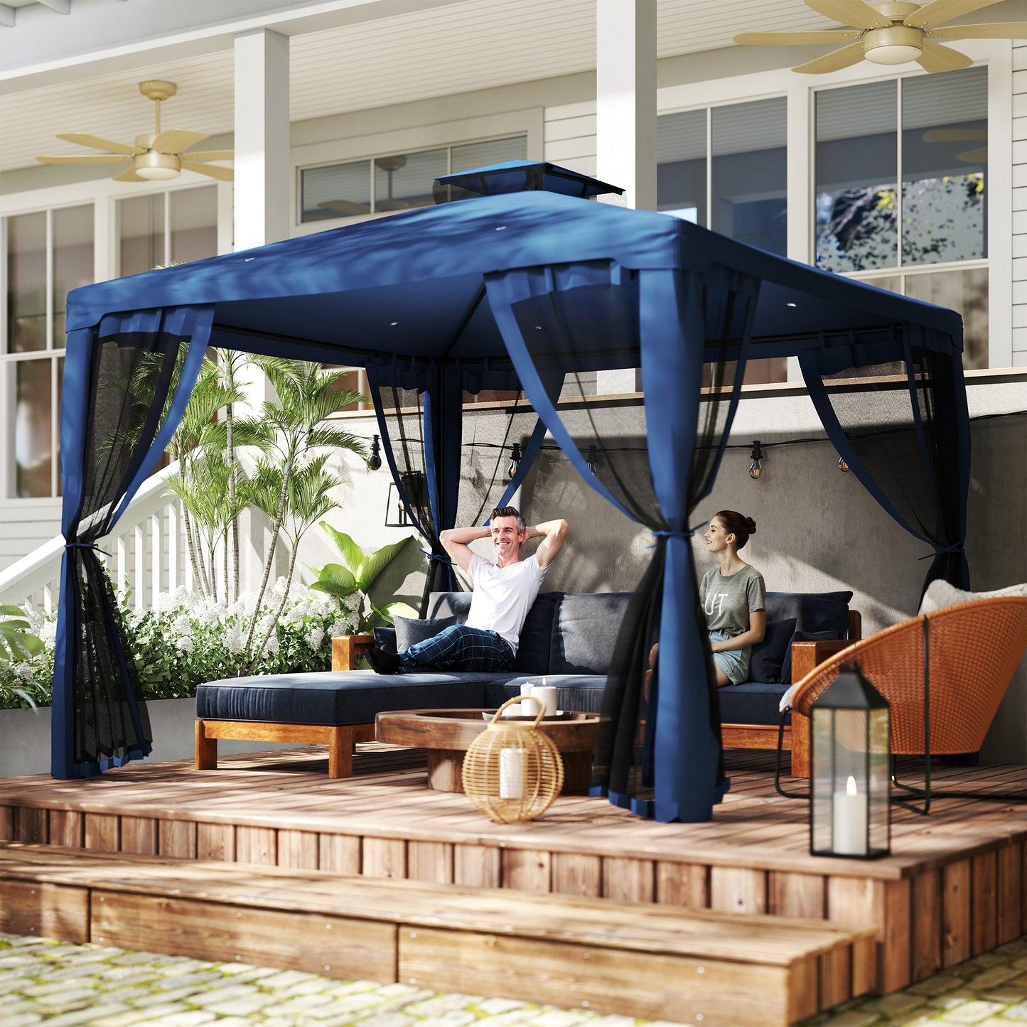 Gazebo patio toit double moustiquaire 2,9m x 2,9m