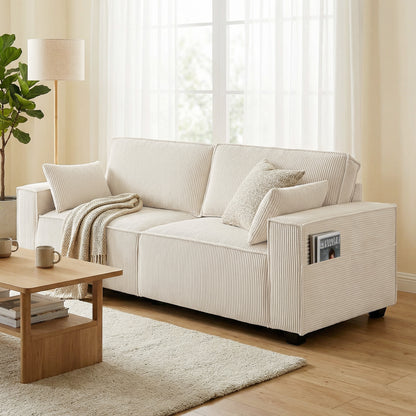 Sofa 3 places à ressorts ensachés en velours côtelé