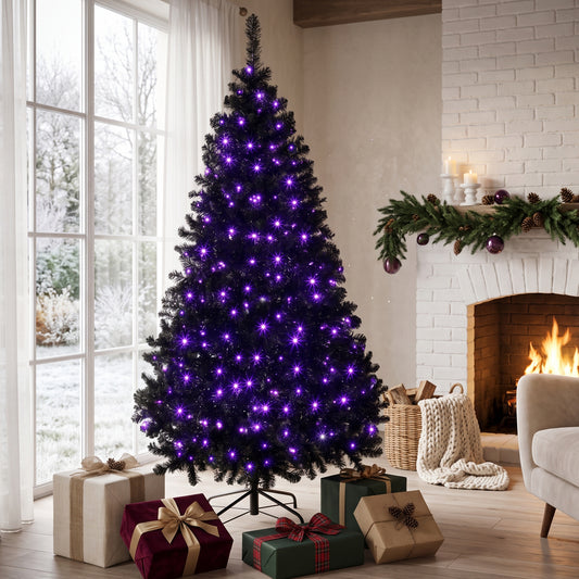 Sapin de Noël préclairé 6pi noir — Lumières LED pourpres