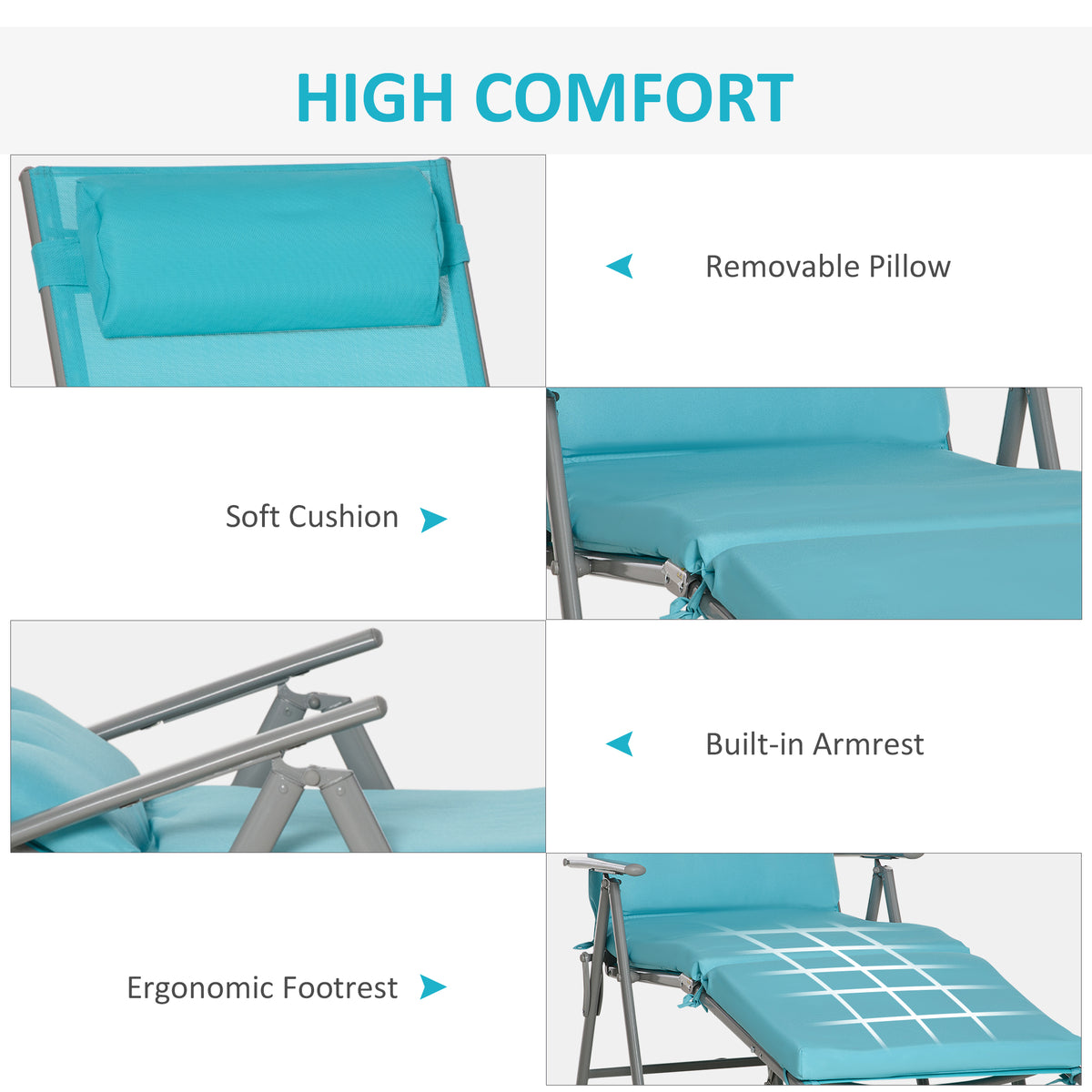Chaise longue pliante extérieure à 7 positions avec coussin