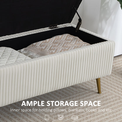 Banc coffre rembourré avec pieds dorés 109 cm