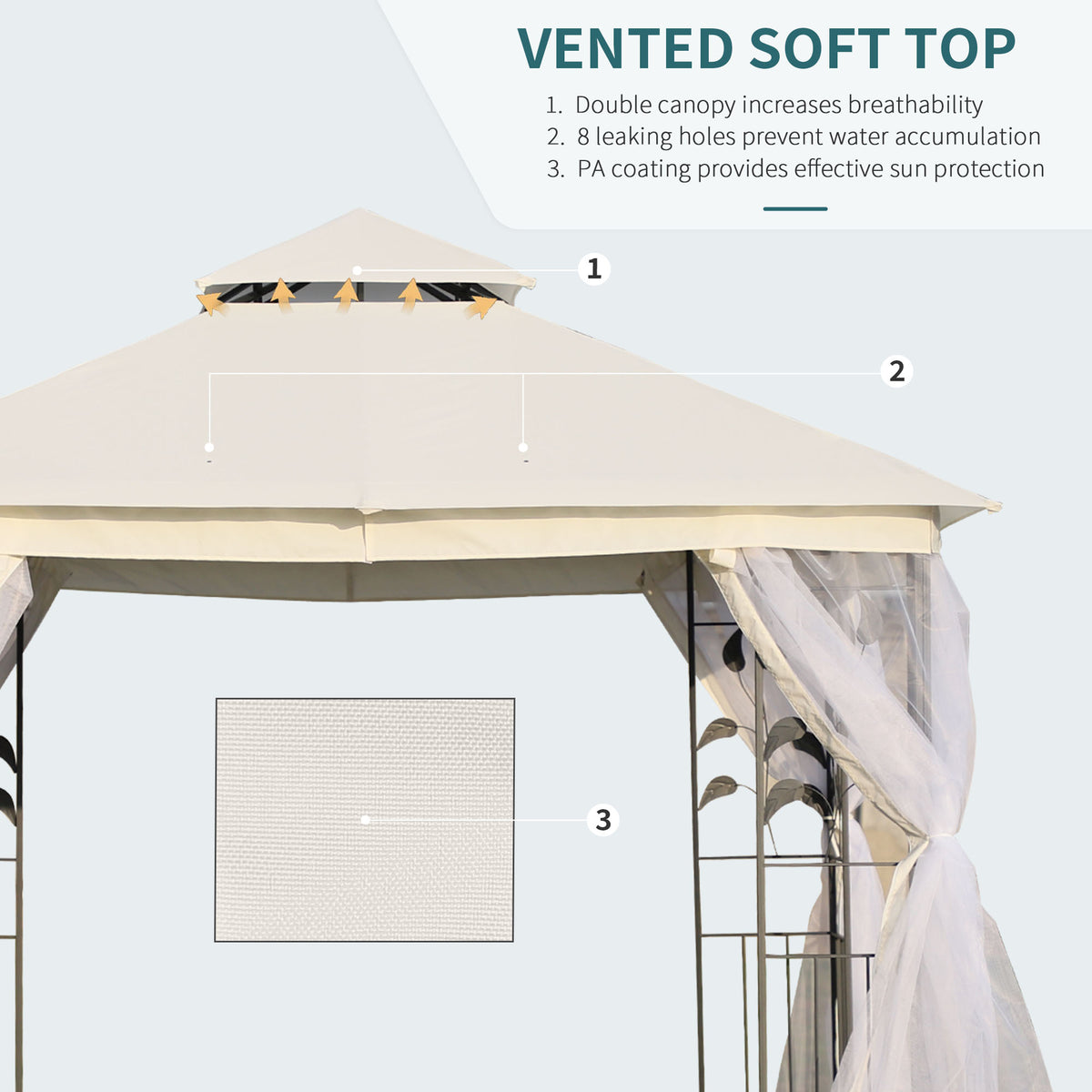 Gazebo de patio toit double 3x3 m acier