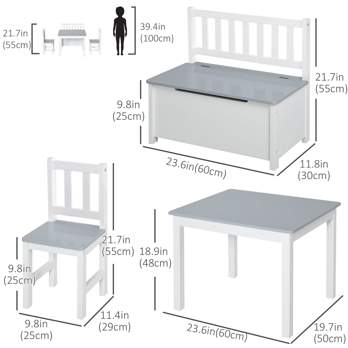 Ensemble table et chaises pour enfants en bois — Lot de 4