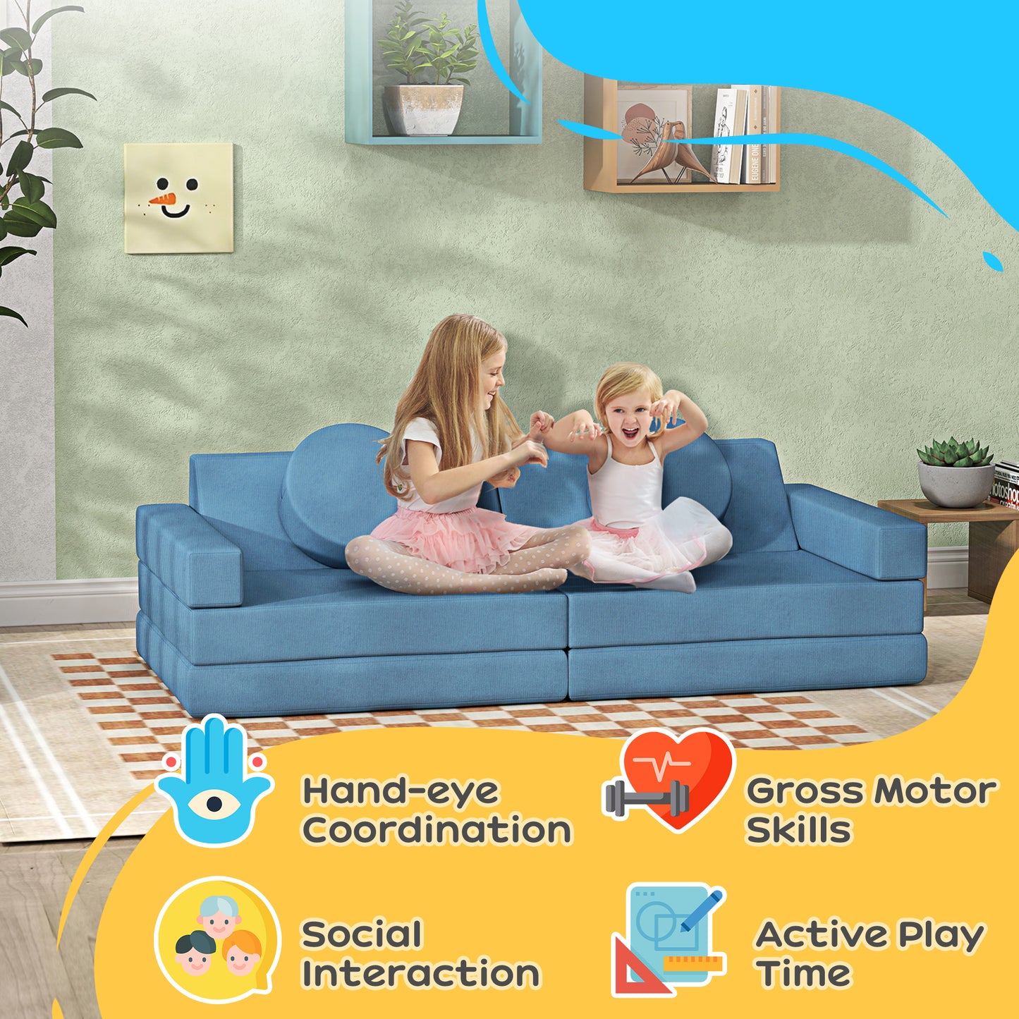 Canapé modulaire enfant 12 pièces fort de jeu