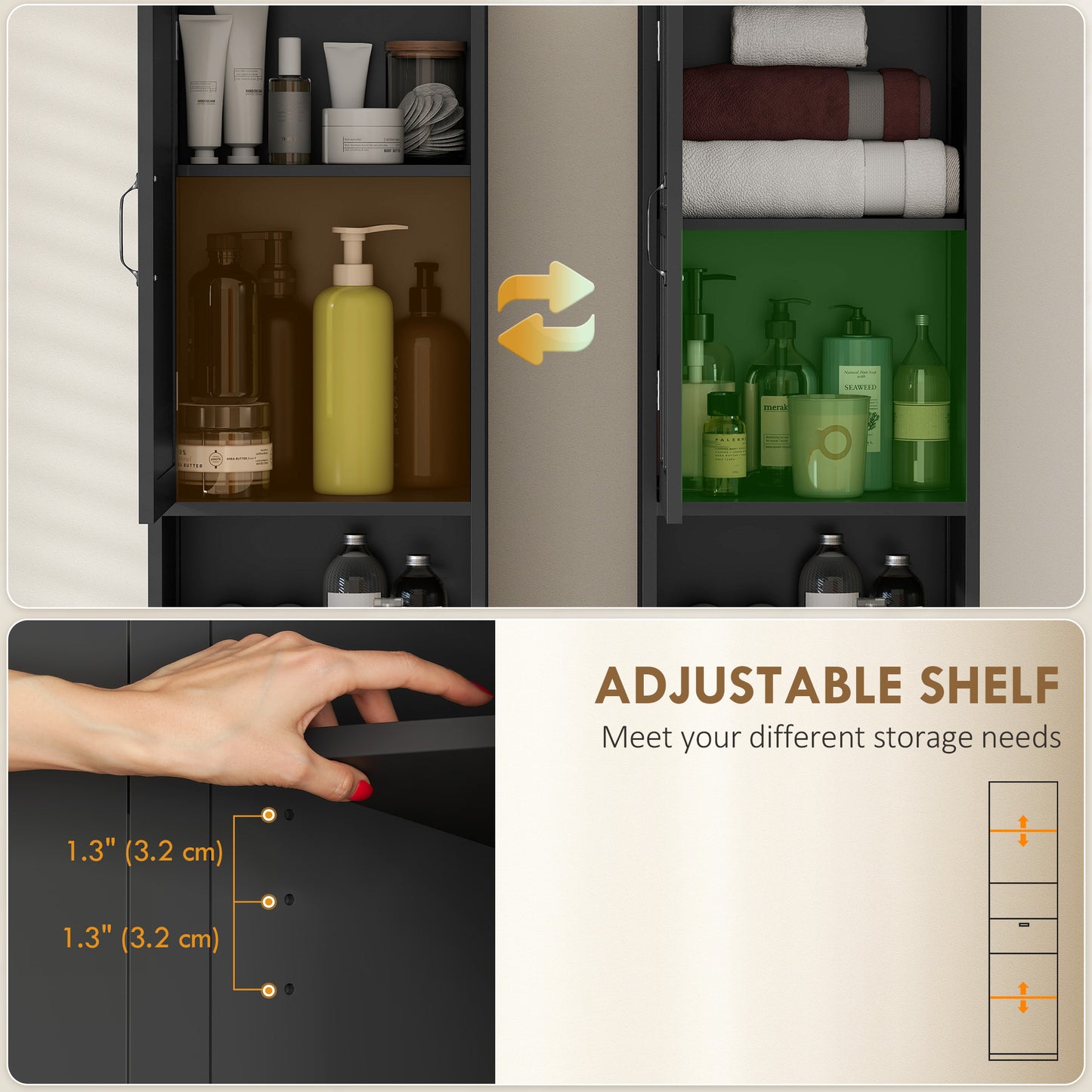 Armoire de salle de bain étroite avec tiroir et étagères