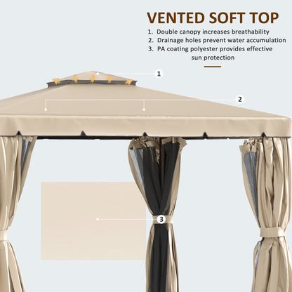 Gazebo de patio double toit avec rideaux et moustiquaire