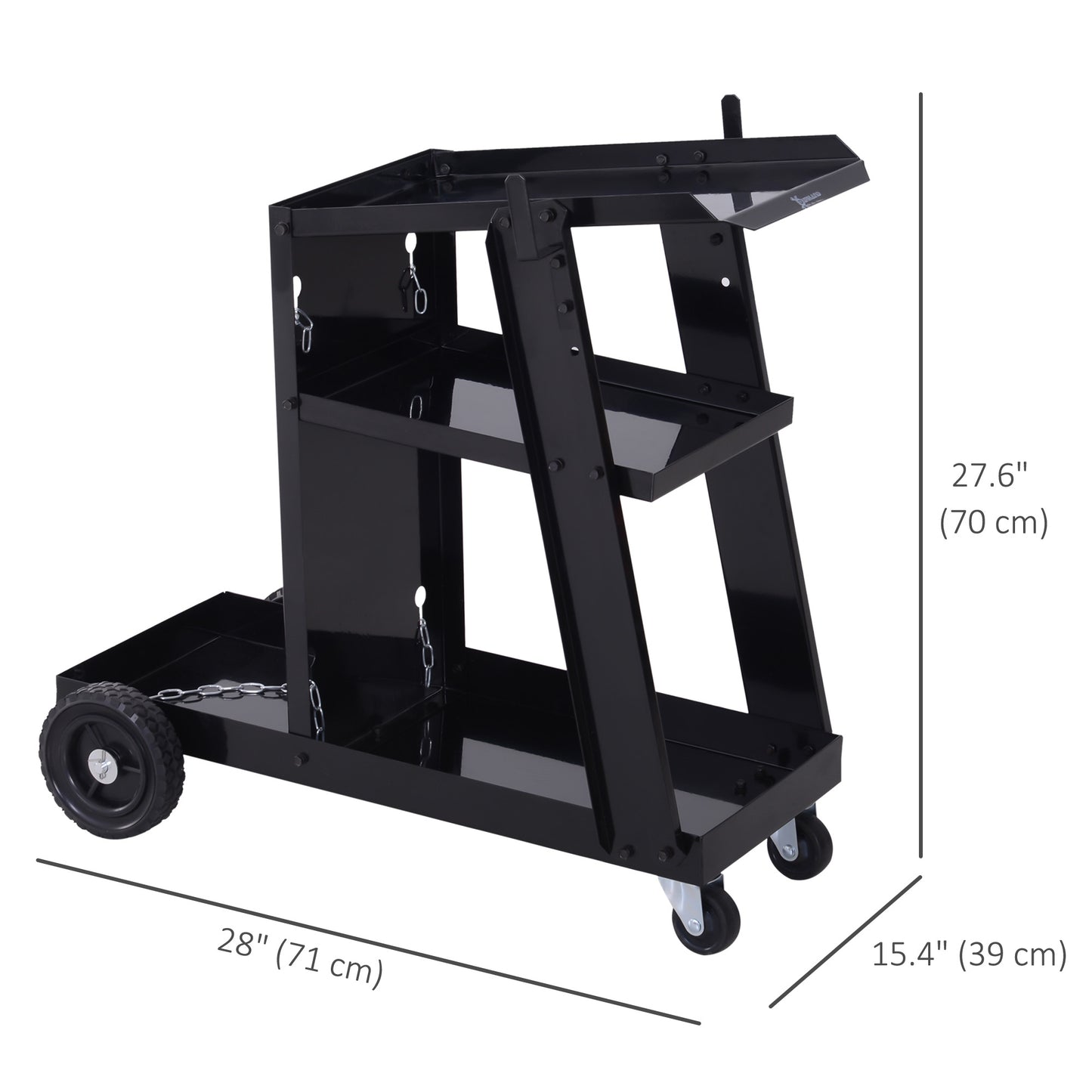 Chariot de soudage 3 tablettes avec chaînes de sécurité