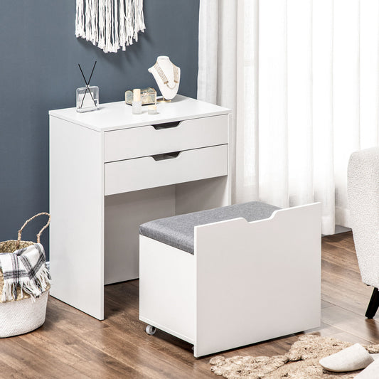 Coiffeuse avec miroir rabattable et tabouret