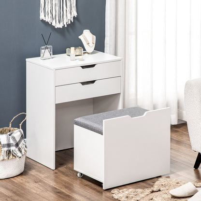 Coiffeuse avec miroir rabattable et tabouret
