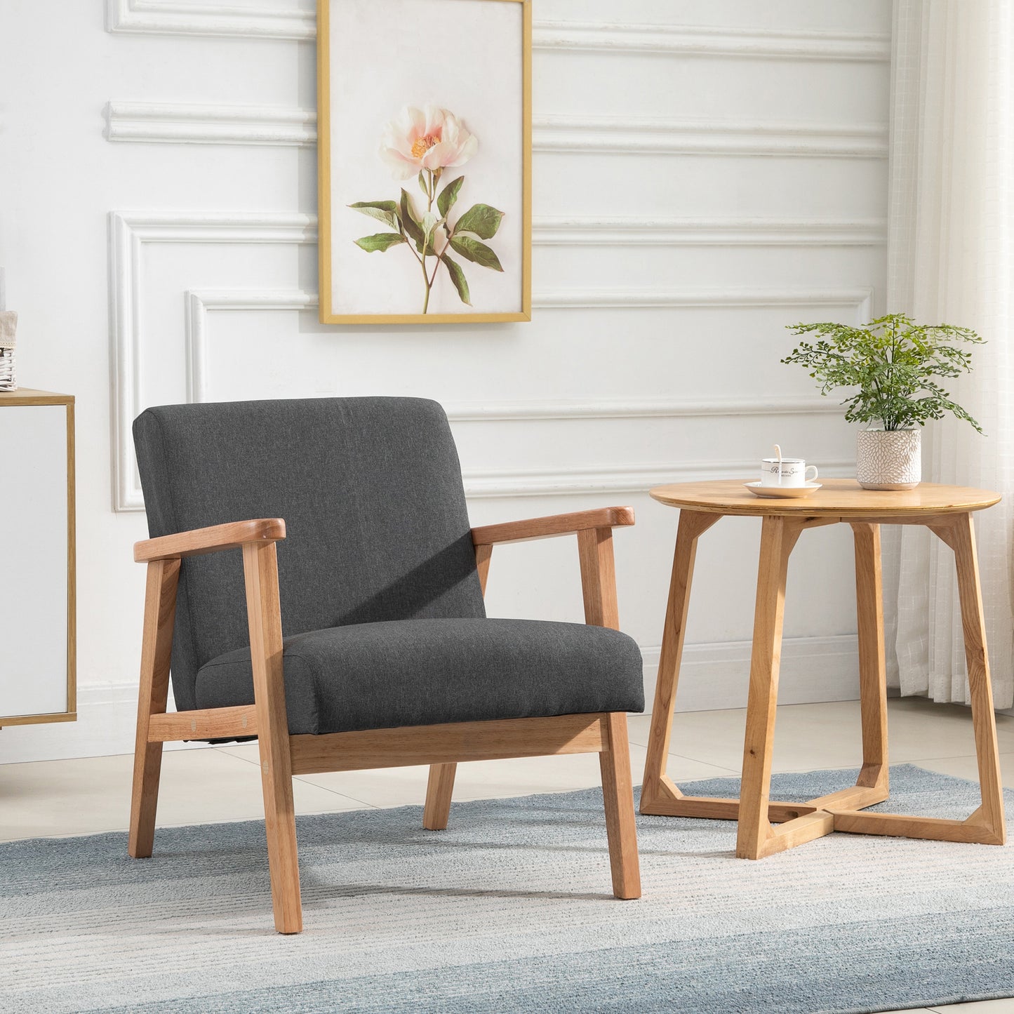 Fauteuil d'appoint moderne rétro en tissu avec accoudoirs