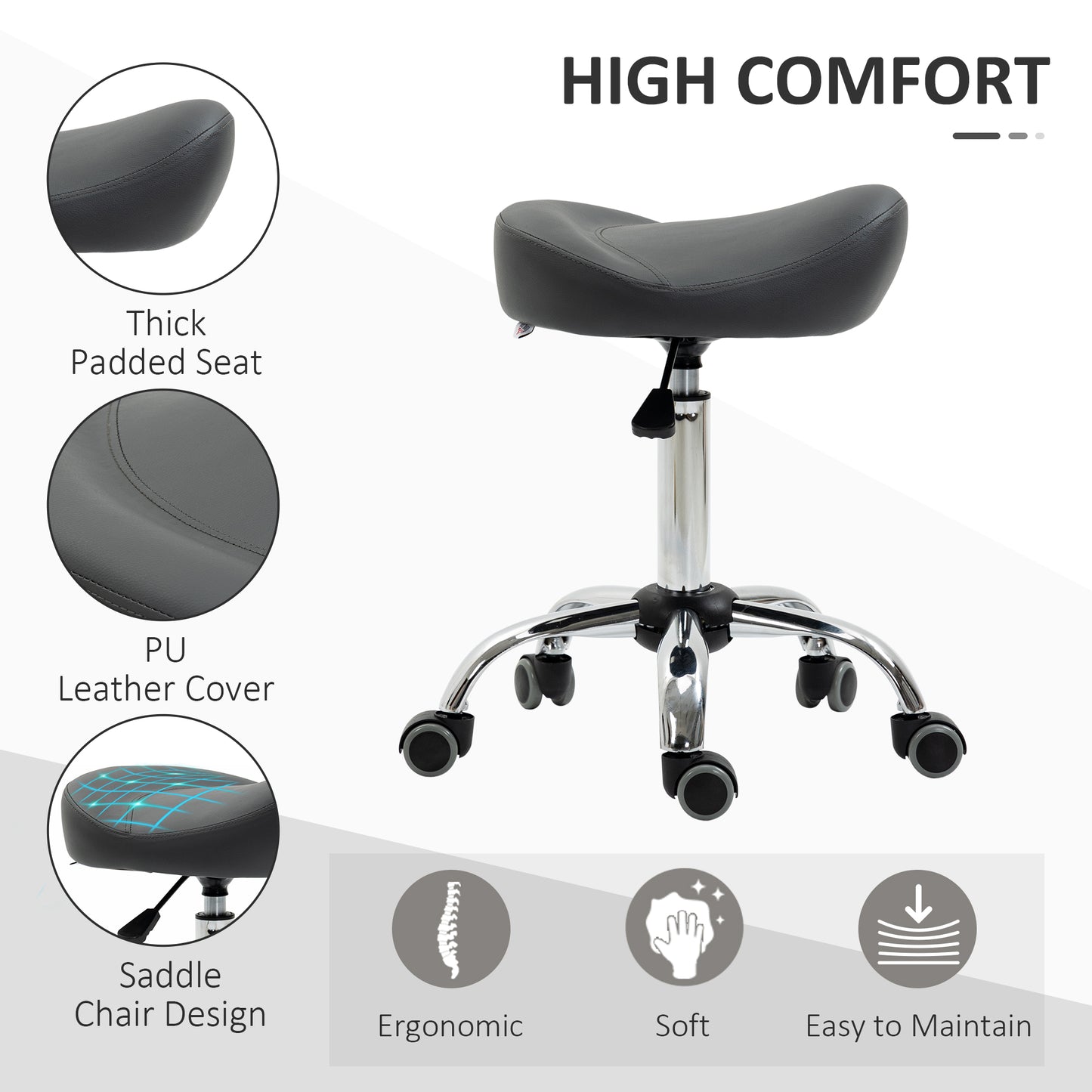 Tabouret selle ergonomique ajustable à roulettes