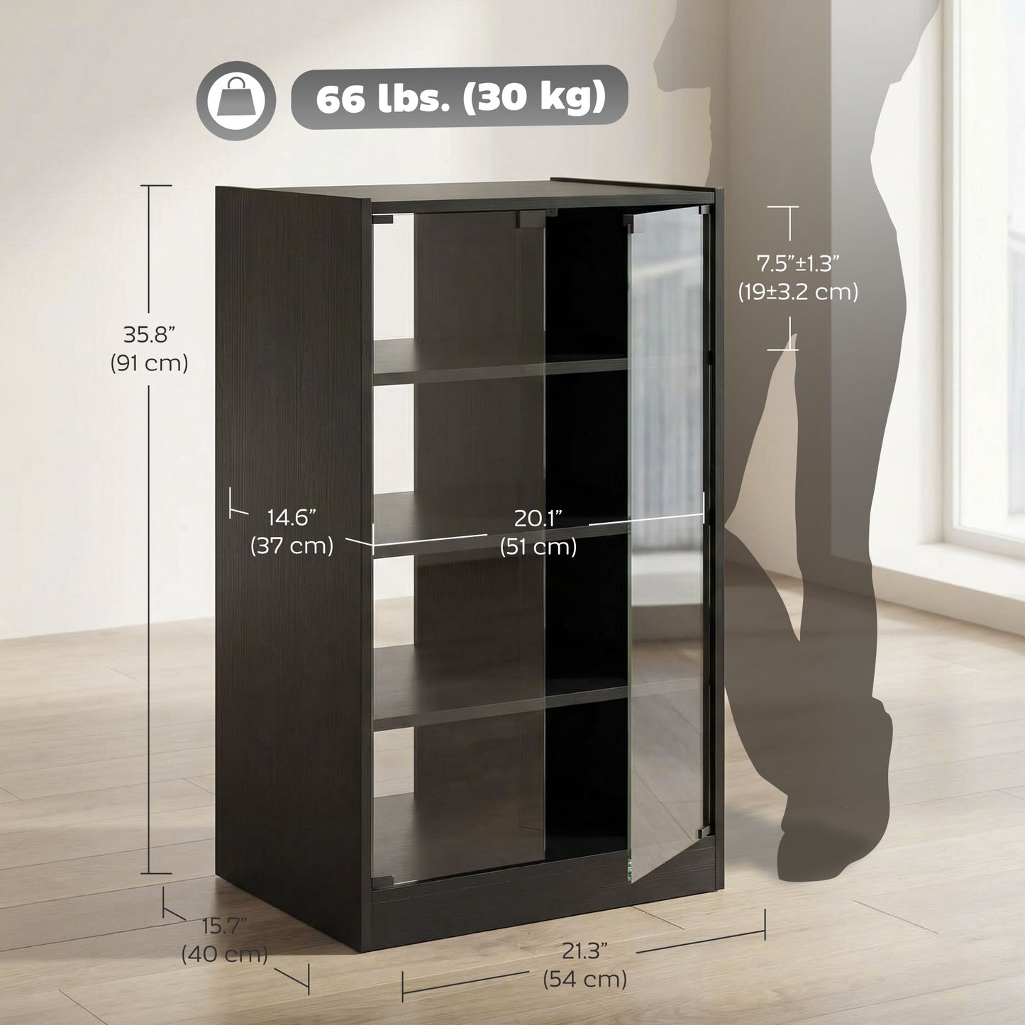 Meuble audiovisuel 5 niveaux portes vitrées push-to-open