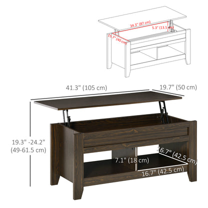 Table à café avec plateau relevable et rangement caché