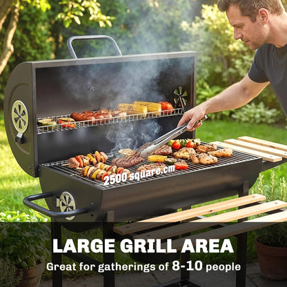 BBQ au charbon avec tablettes pliables et roulettes