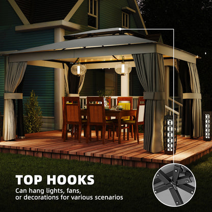 Gazebo extérieur double toit avec rideaux et moustiquaire 10' x 12.5'