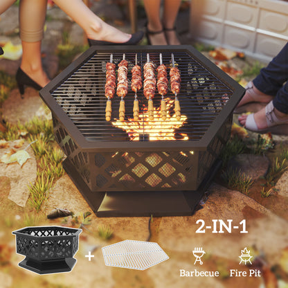 Foyer extérieur 2-en-1 avec grille BBQ et couvercle