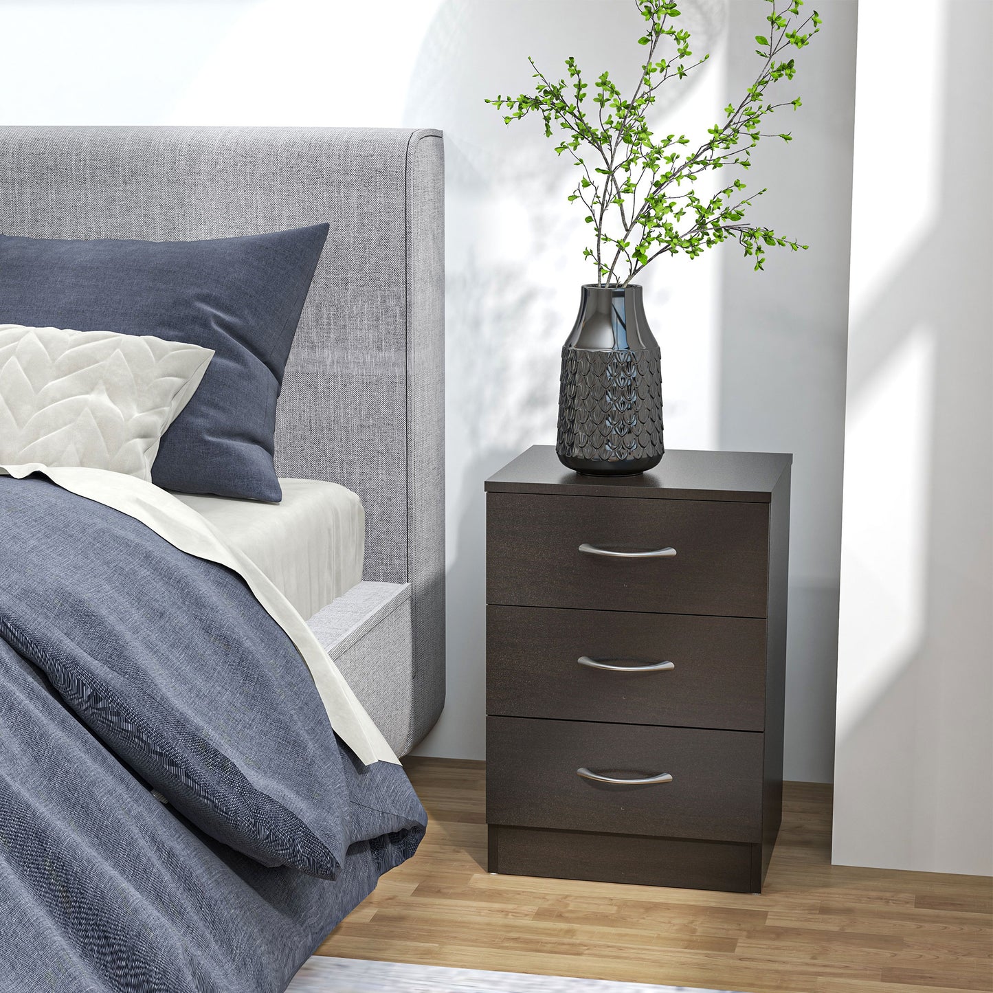 Table de chevet 3 tiroirs design moderne — ensemble de 2