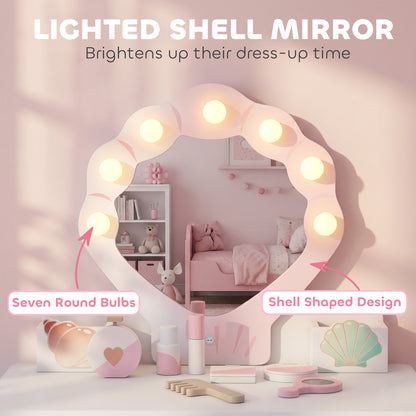 Coiffeuse enfant avec lumières, miroir et tabouret