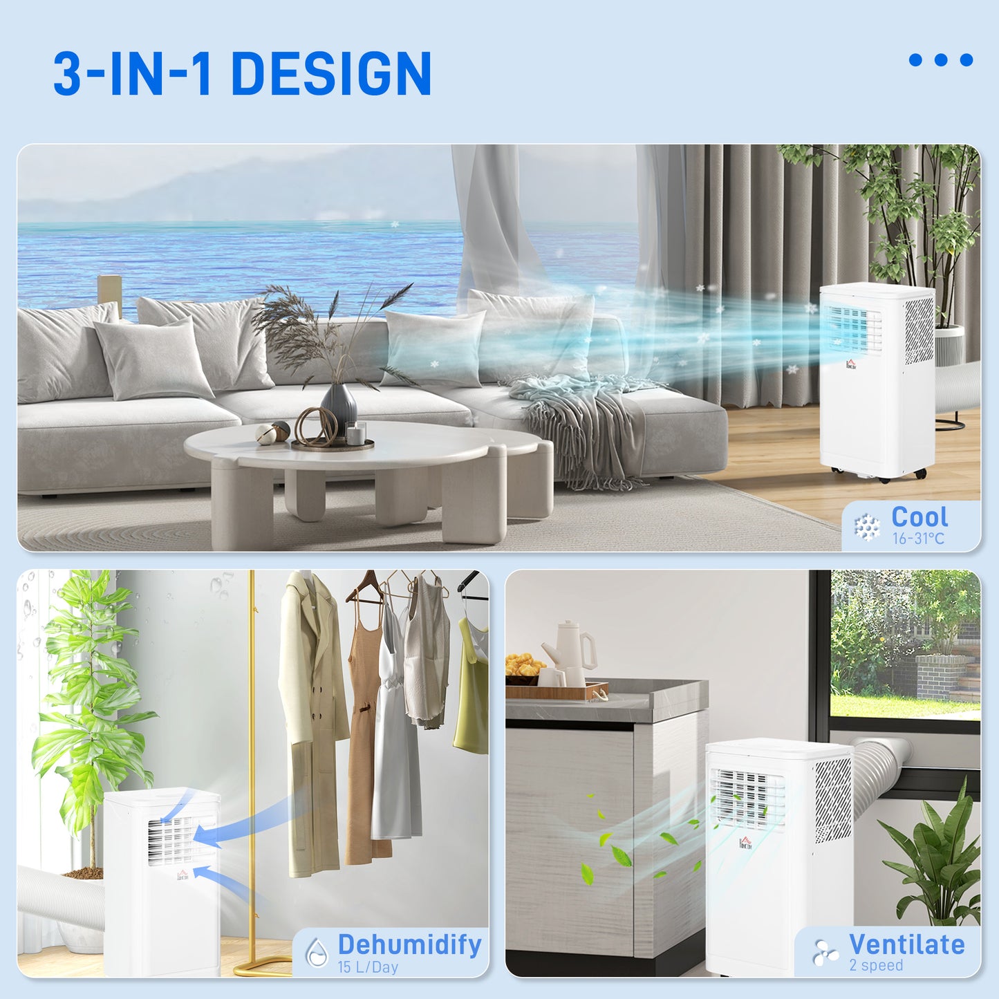 Climatiseur portatif et ventilateur ensemble 8000 BTU 344 pi²