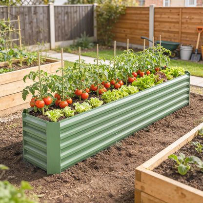 Outsunny Galvanized Raised Garden Bed 240x40x45cm Outdoor Garden