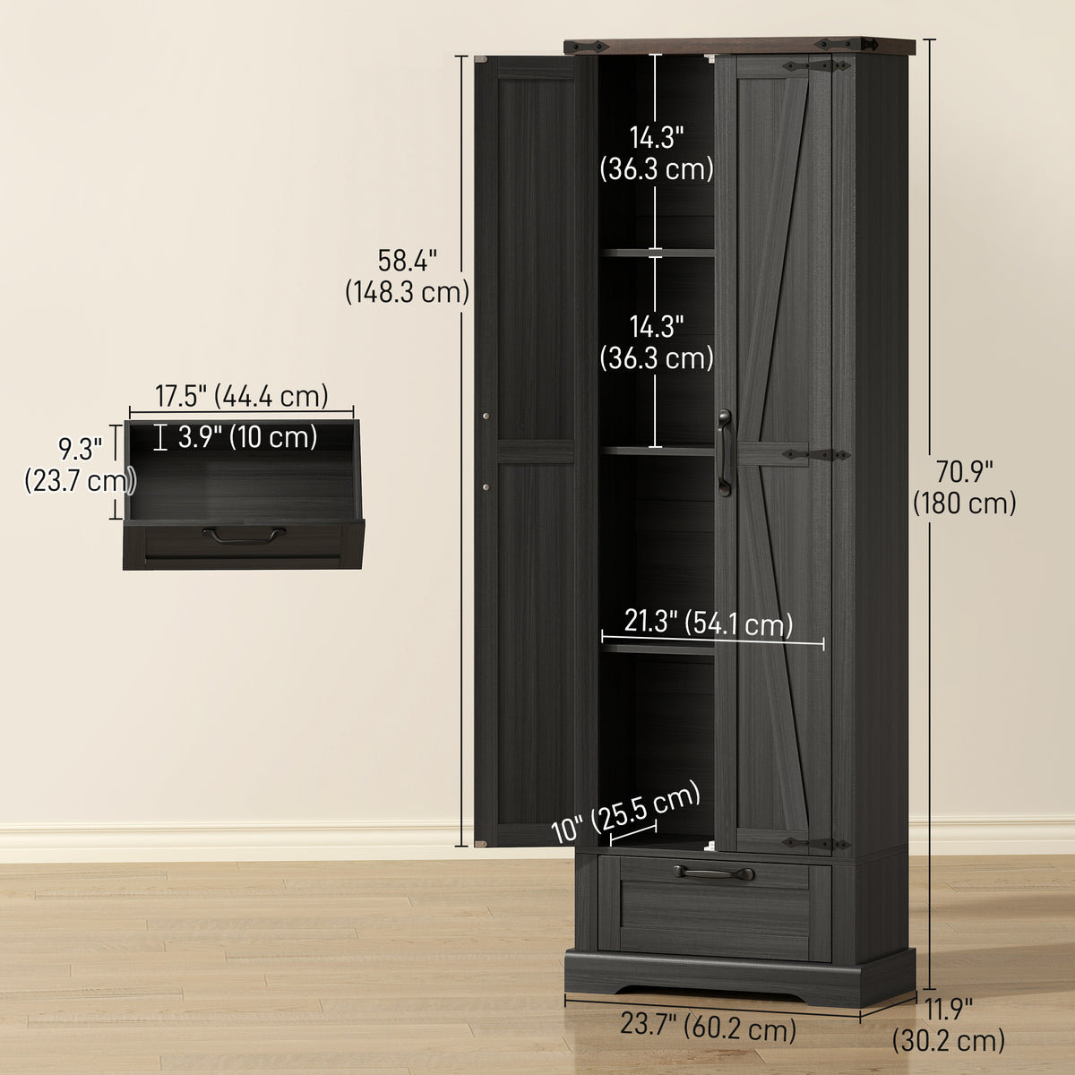 Armoire de cuisine garde-manger en bois d'ingénierie 60 x 30 x 180 cm