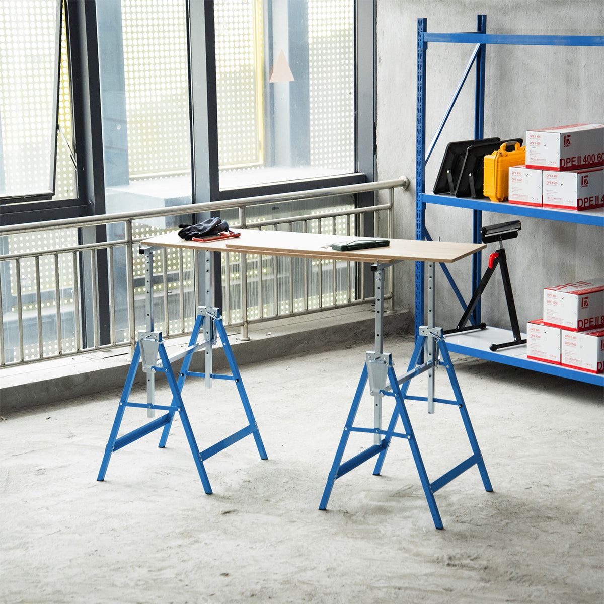 Ensemble 2 Tréteaux Ajustables Acier Pliant