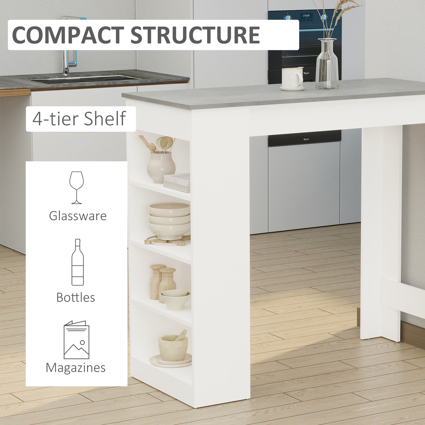 Table haute de bar avec 4 étagères de rangement