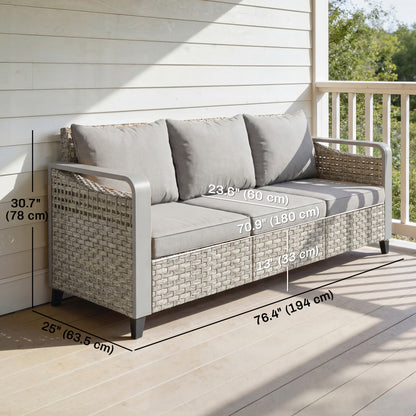 Outsunny 3-Seater Outdoor Woven Rattan Sofa with Grey Cushions