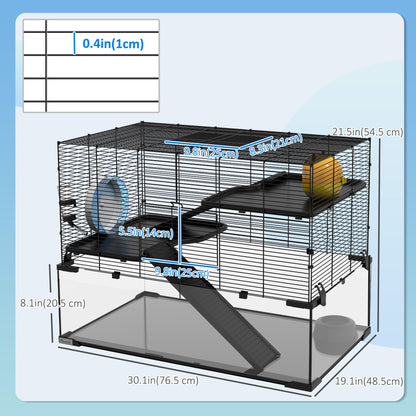 Cage à hamster à trois niveaux avec bac en verre
