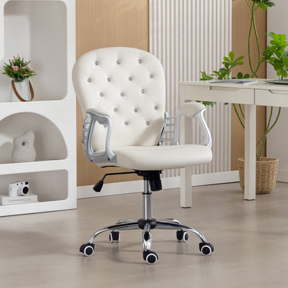 Chaise de bureau capitonnée cuir synthétique cristaux décoratifs