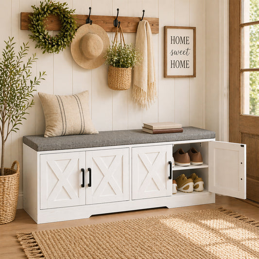 Banc à chaussures avec coussin et rangement — 120 x 35 x 45 cm