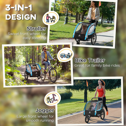 Remorque vélo enfants 3-en-1 avec 2 sièges