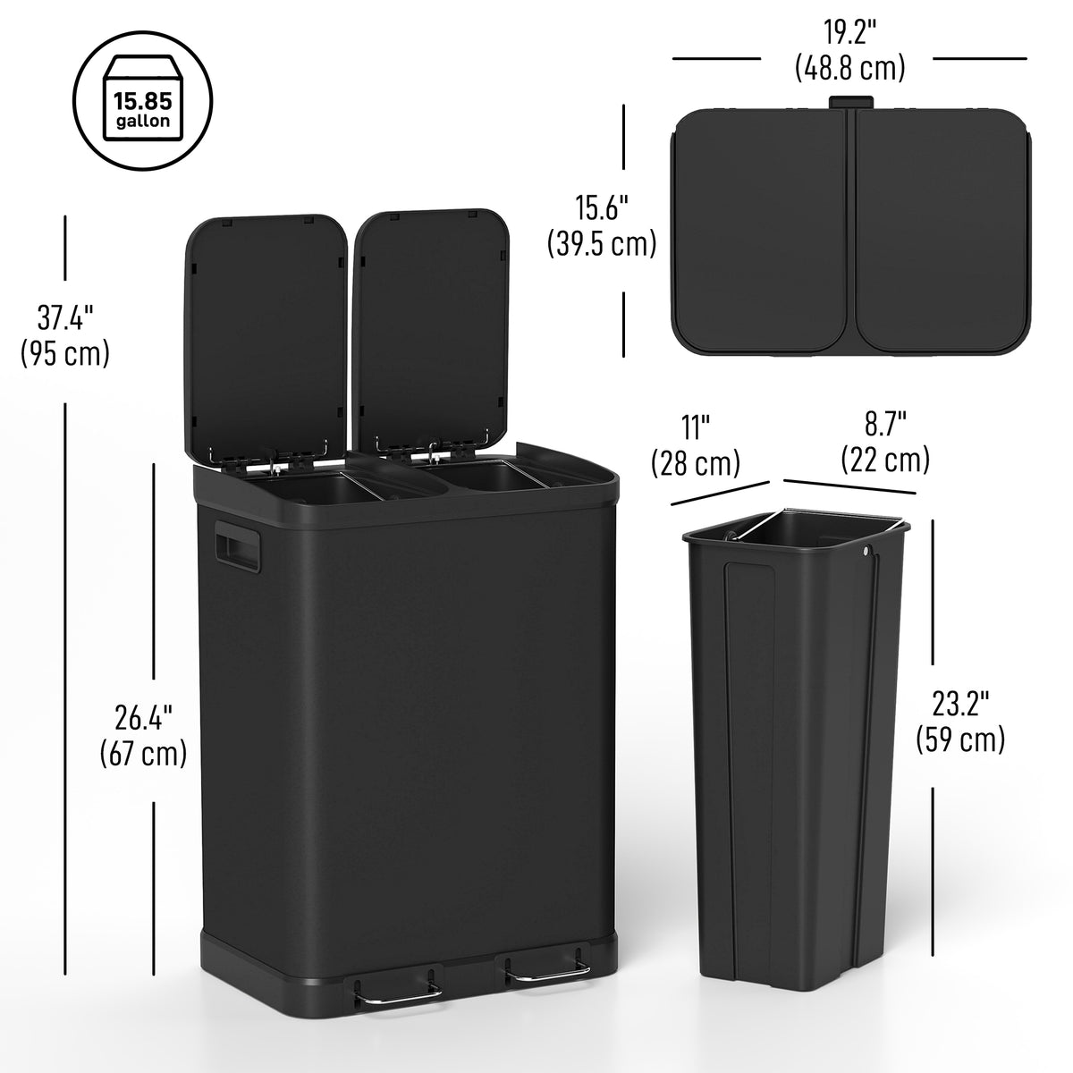 Poubelle de cuisine double à pédale 60 L