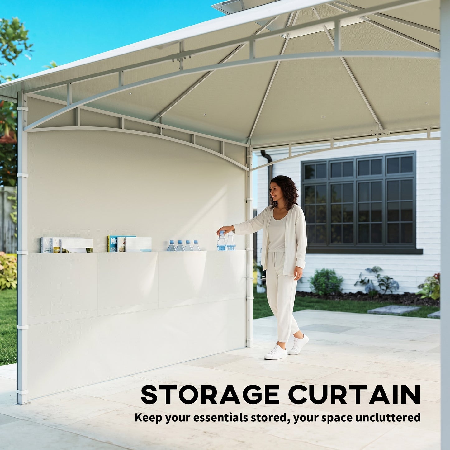 Gazébo patio double toit 3 x 3 m avec rangement