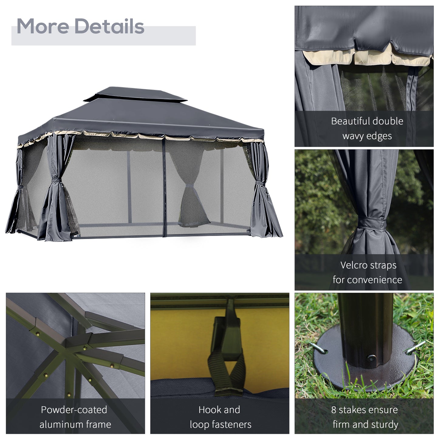 Gazebo de patio double toit avec filet et rideaux