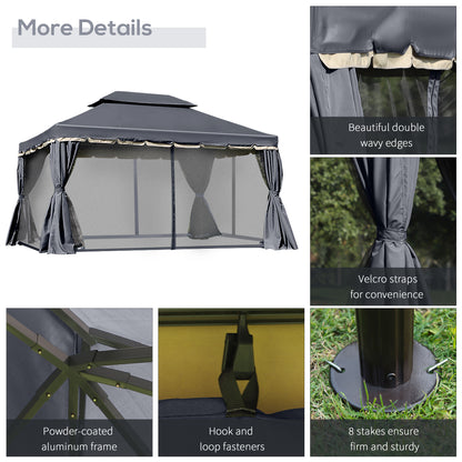 Gazebo de patio double toit avec filet et rideaux