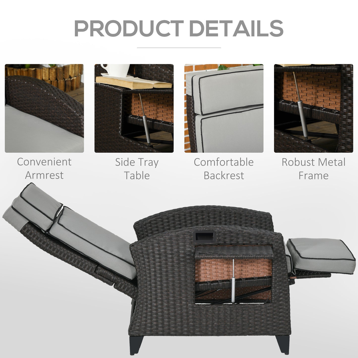 Chaise longue inclinable rotin avec dossier ajustable