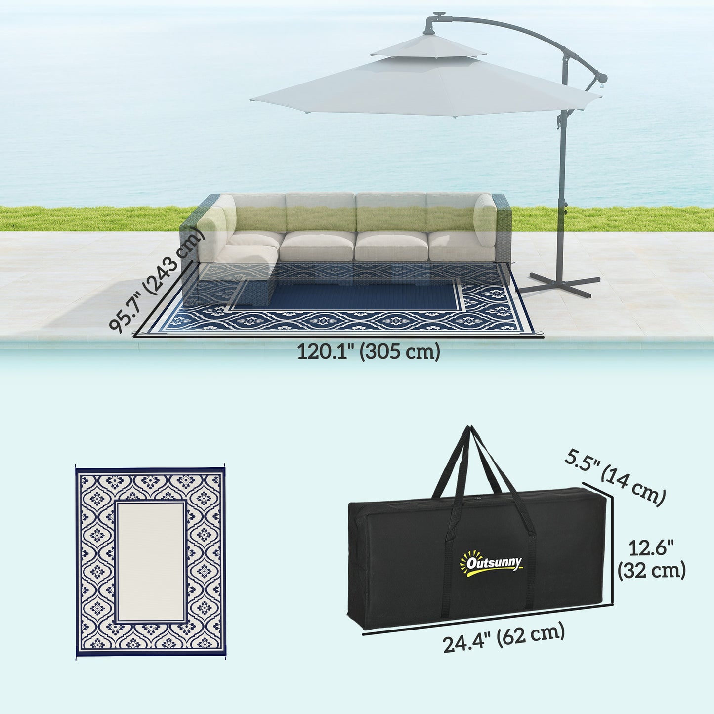 Tapis extérieur réversible 8' x 10' avec sac transport