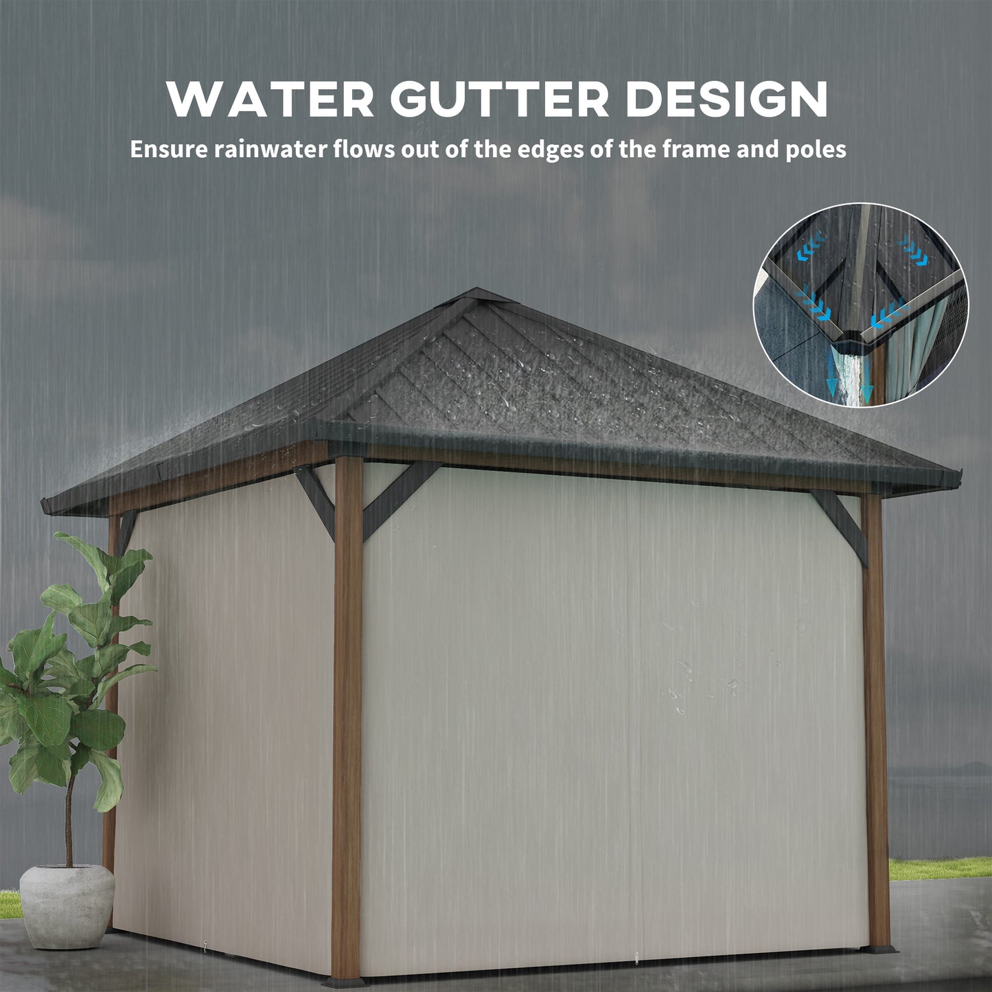 Gazebo toit rigide 3x3m métal galvanisé rideaux moustiquaire