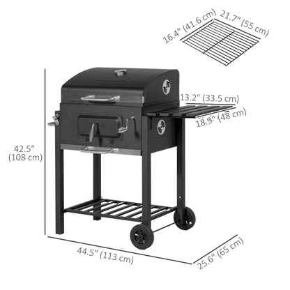BBQ charbon portable acier inoxydable avec roues et tablette